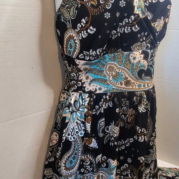 NWT LASCANA PAISLEY‎ HALTER DRESS BLACK/MULTICOLOR  STRETCH TIE NECK US SZ 2 - Picture 3 of 9